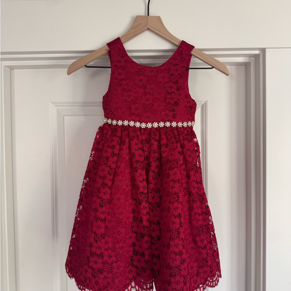 American Princess Scarlet Lace Dress with pearl and crystal Floral Detail